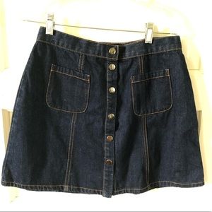Denim button high-waist A-line skirt